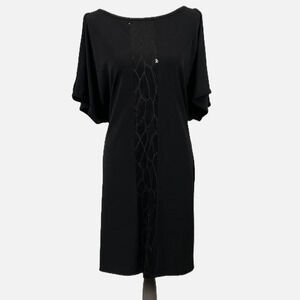 Lundstrom Midi‎ Dress Sequins Cold Shoulder Black Keyhole Size Medium Party